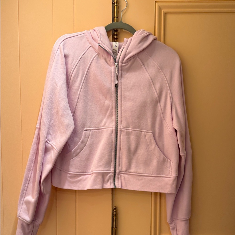 Lululemon Pink Organza Scuba oversized cropped full zip hoodie